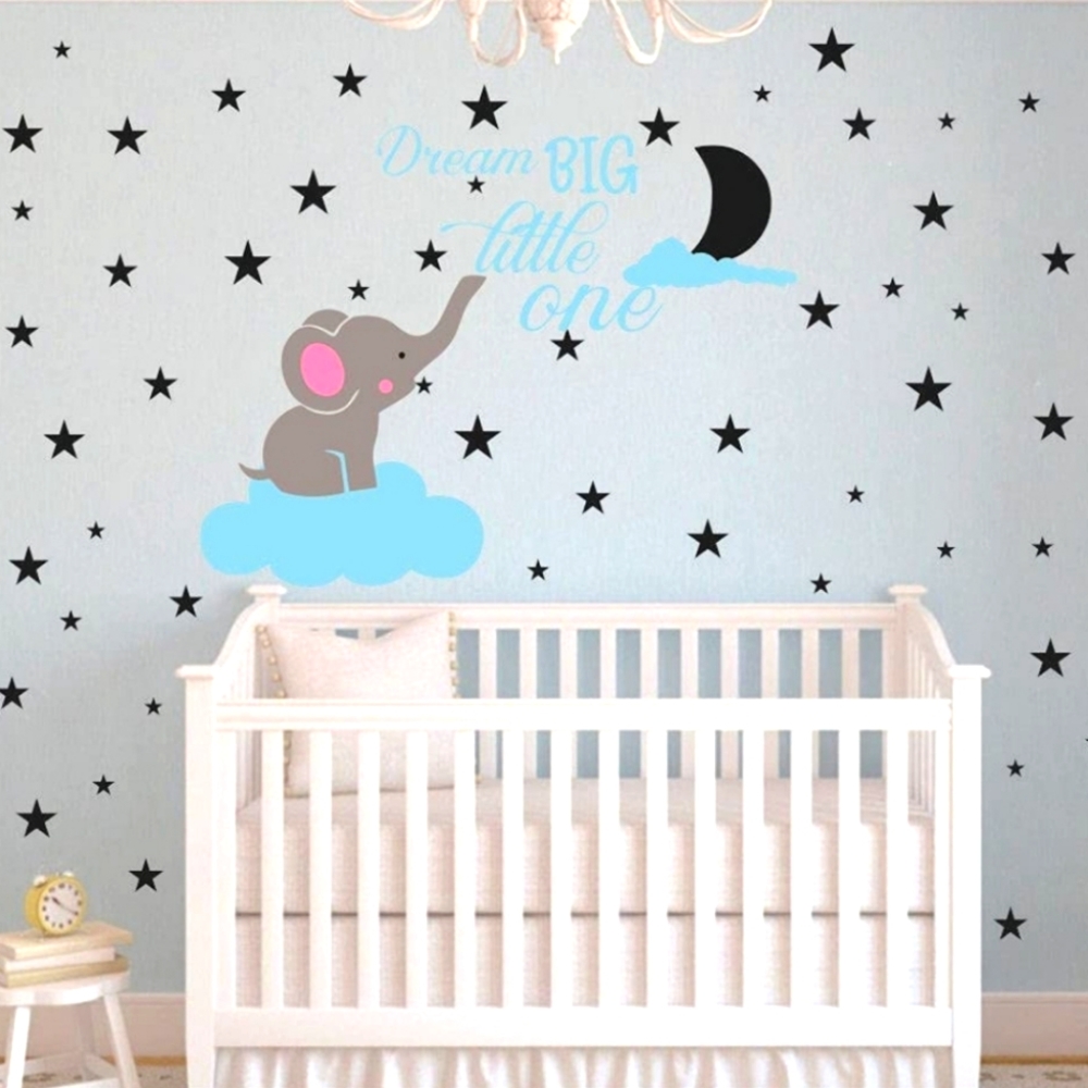 Dream Big Little One Stars Elephant Wall Decal Quote Wall Stickers Moon